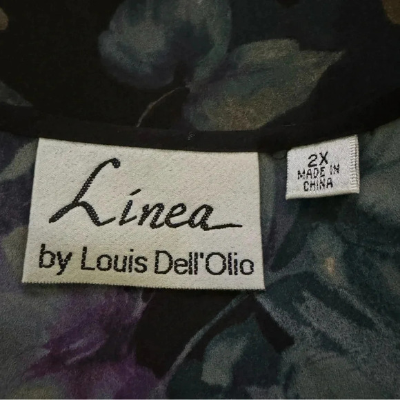 Linea 2X Shirt Top Blue Floral Long Sleeve Round Neck Sheet Casual Womens - Picture 5 of 6